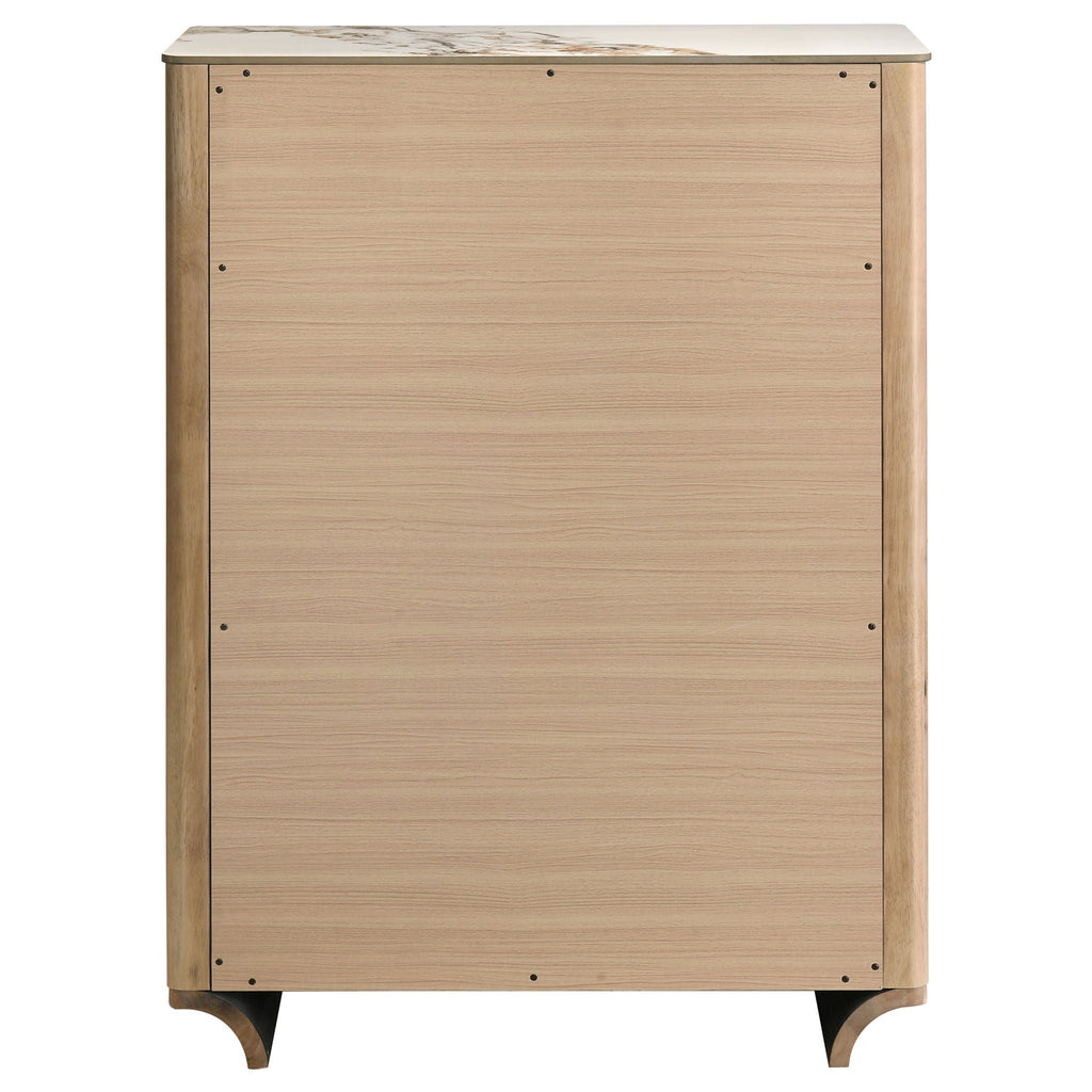 Leanne 5-drawer Sinter Stone Top Chest of Drawers Light Oak