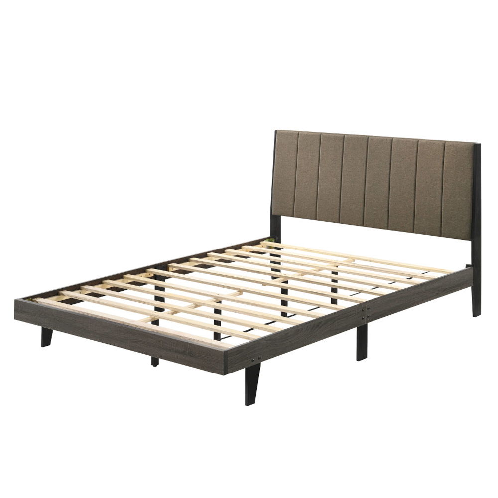 Valdemar - Queen Bed - Brown Fabric & Weathered Gray