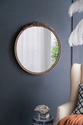 Round Hand Carved Rose Antique Mirror Frame, Wall Mirror For Live Space