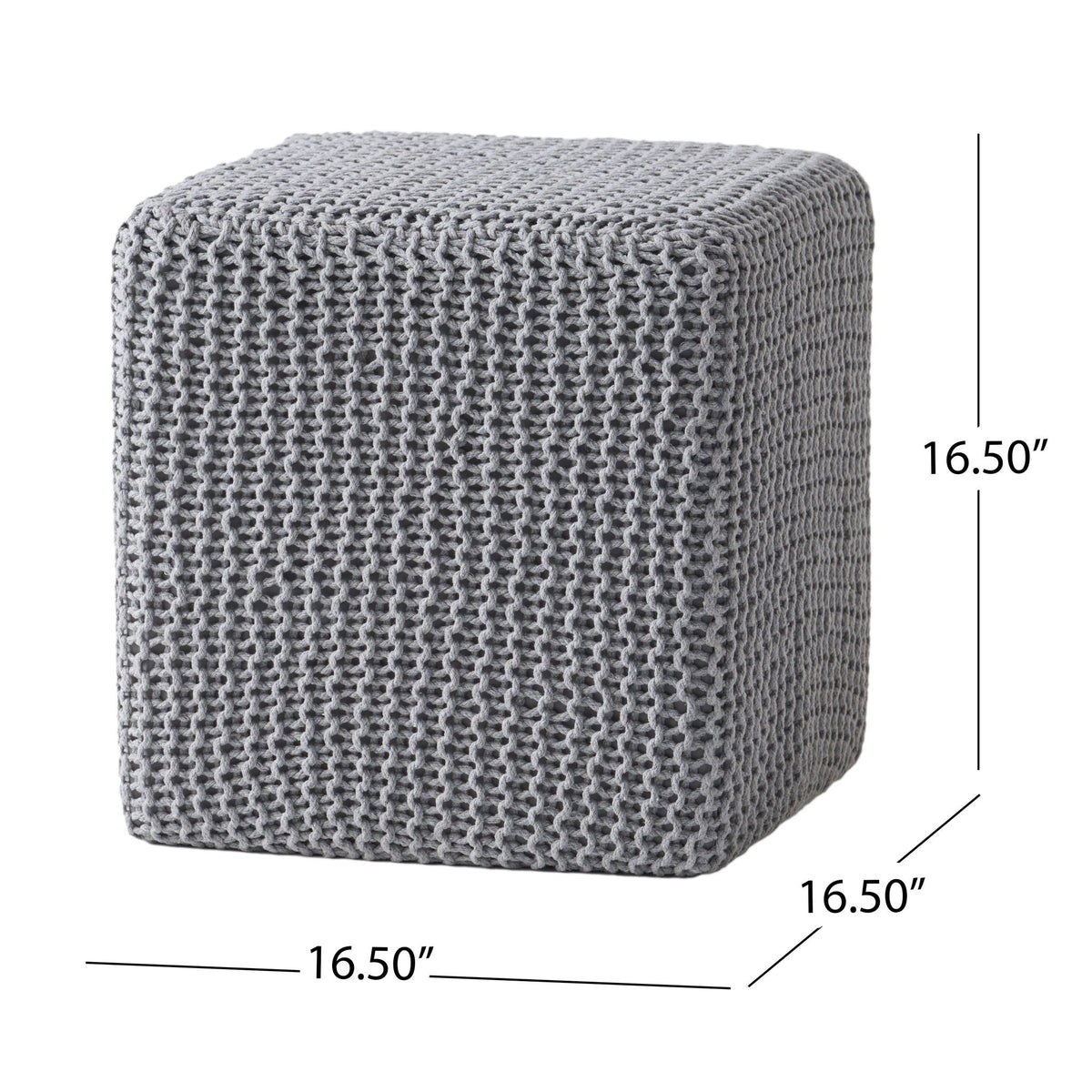 Chabani - Indoor Modern Knitted Fabric Cube Pouf Ottoman - Light Gray