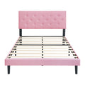 Modern Upholstered Platform Bed Frame With Button Tufted Fabric Headboard