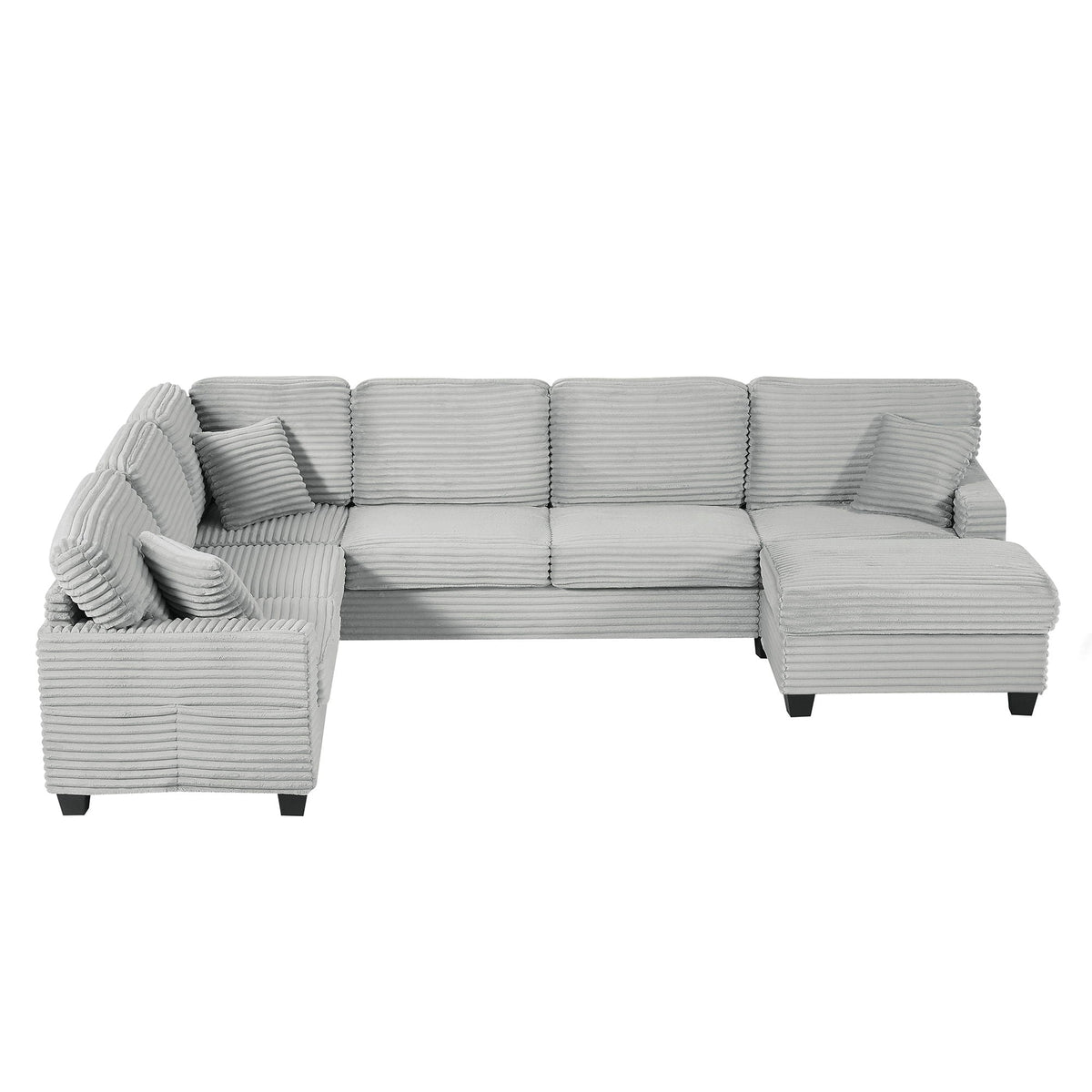 Upholstered U-Shaped Sectional Sofa With Movable Ottoman And Side Storage Pockets