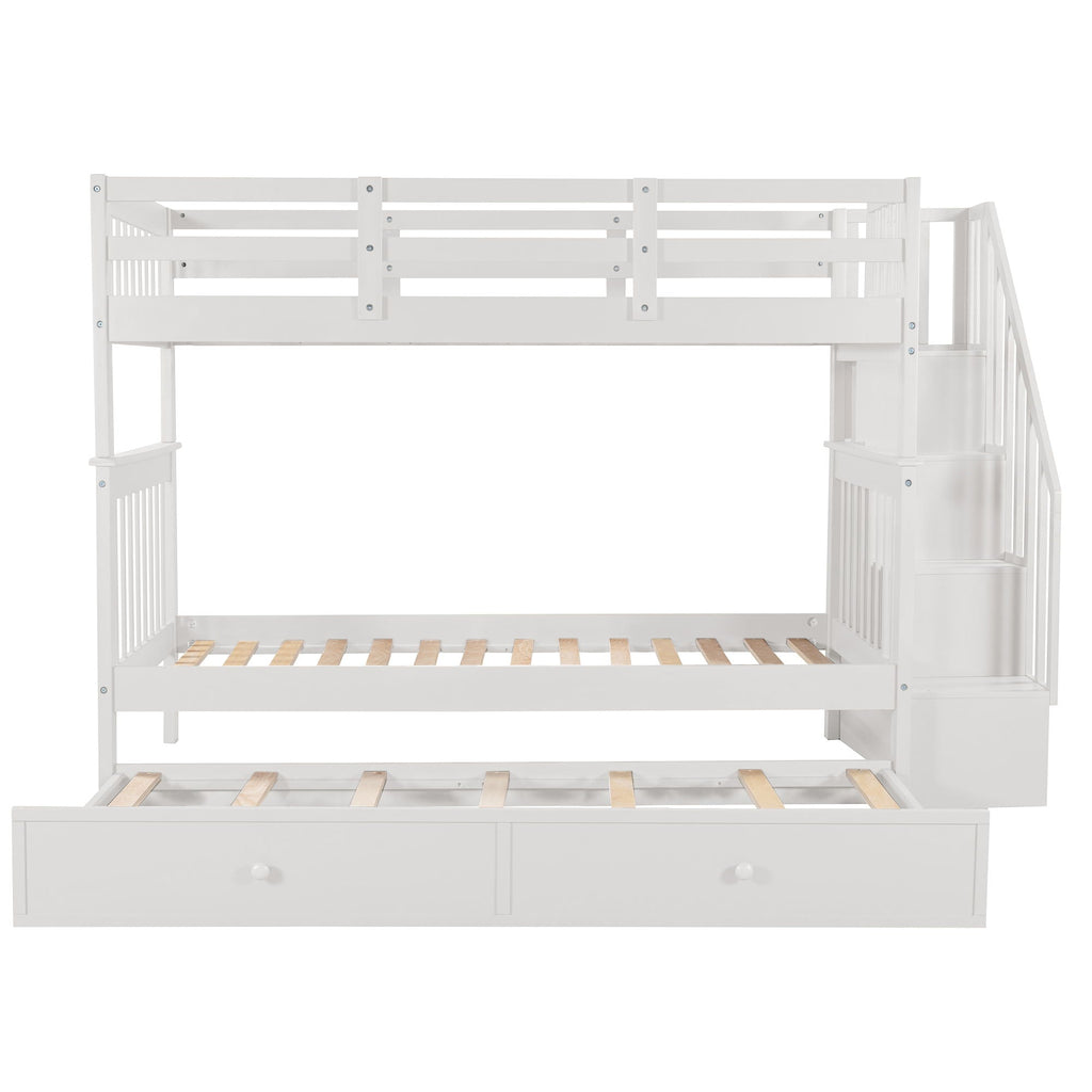 Stairway Bunk Bed With Storage And Guard Rail For Bedroom