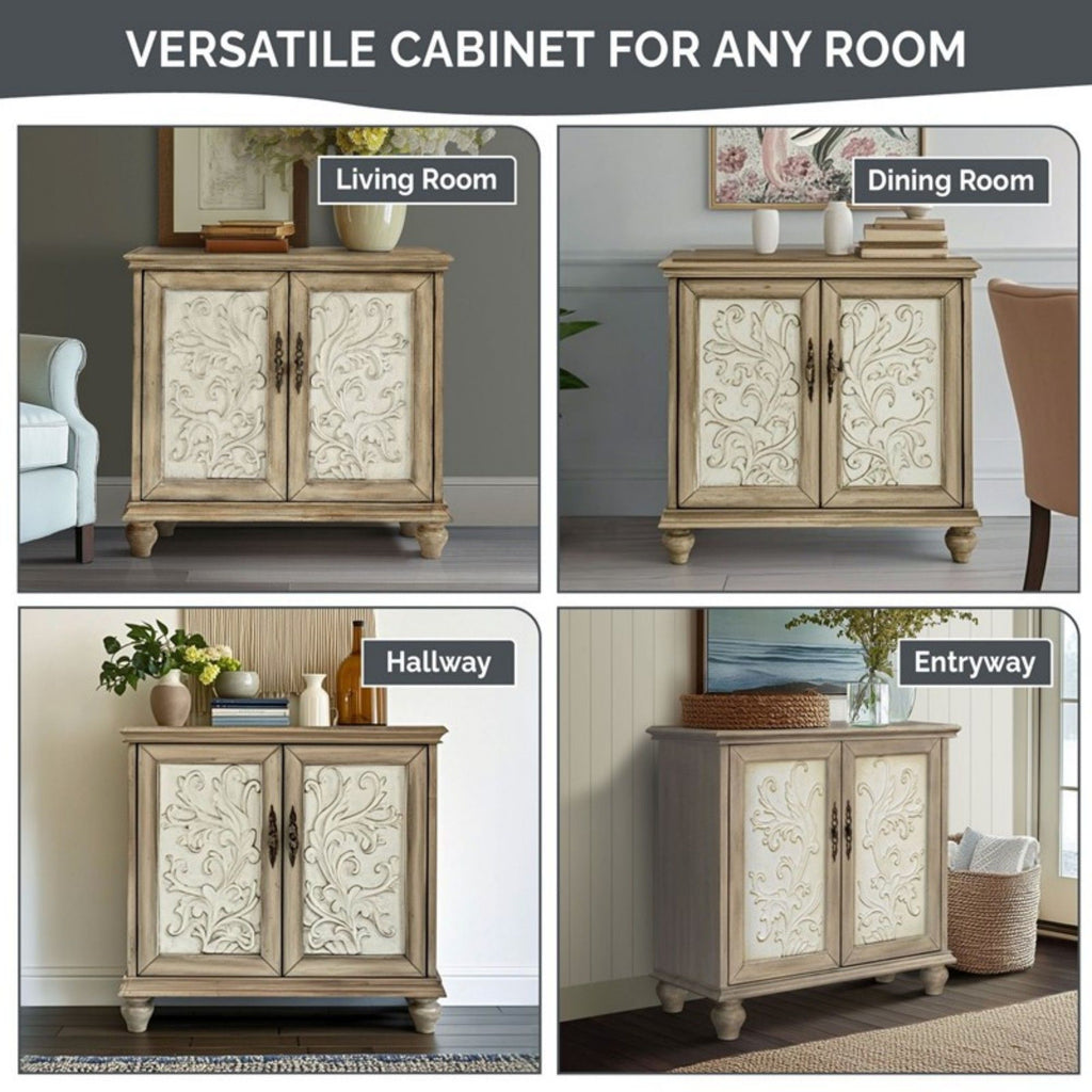 Driscoll - 2 Door Cabinet With Floral Design - Reclaimed Natural