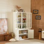 Retro Style Hutch Cabinet With Glass Door, China Cabinet For Home