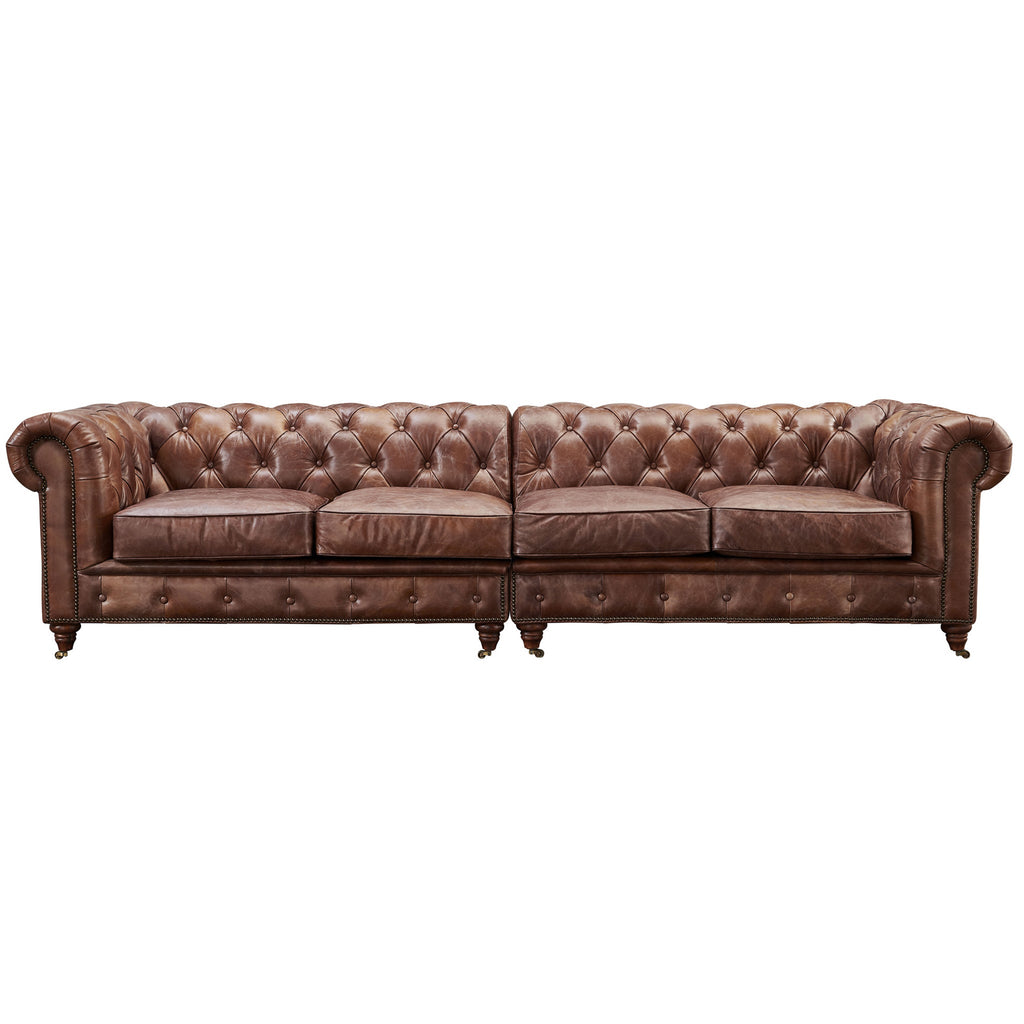 Century Chesterfield Sofa - Bark Brown Leather - 118"