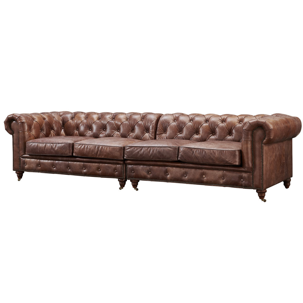 Century Chesterfield Sofa - Bark Brown Leather - 118"