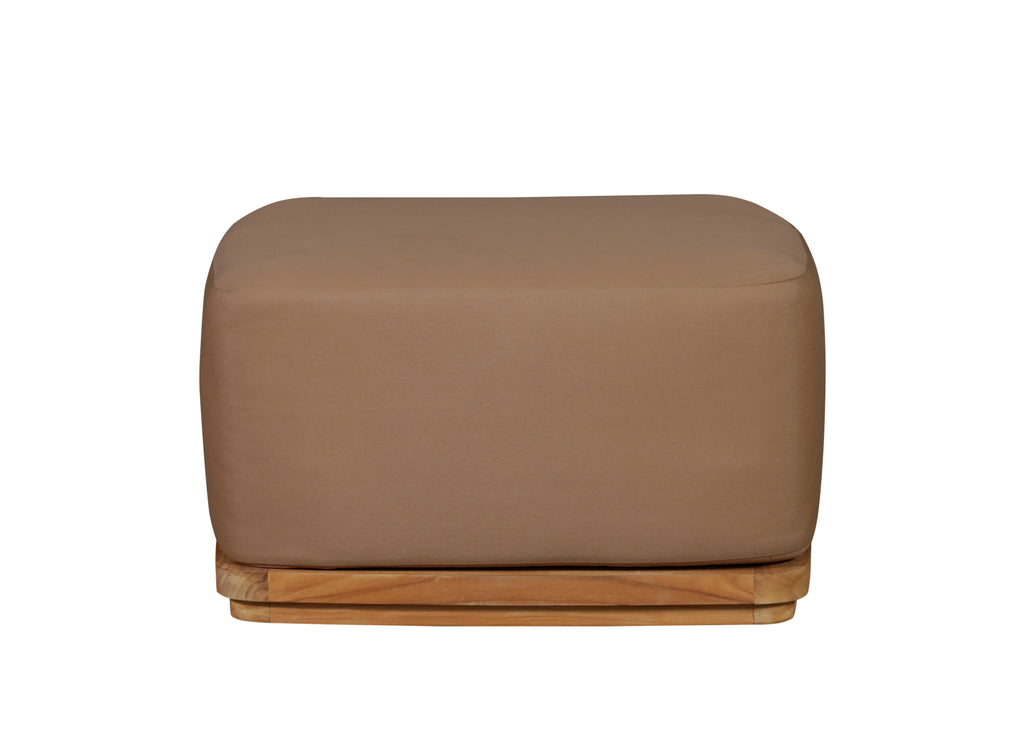Eclipse Outdoor Solid Teak Wood Ottoman - Light Brown Fabric