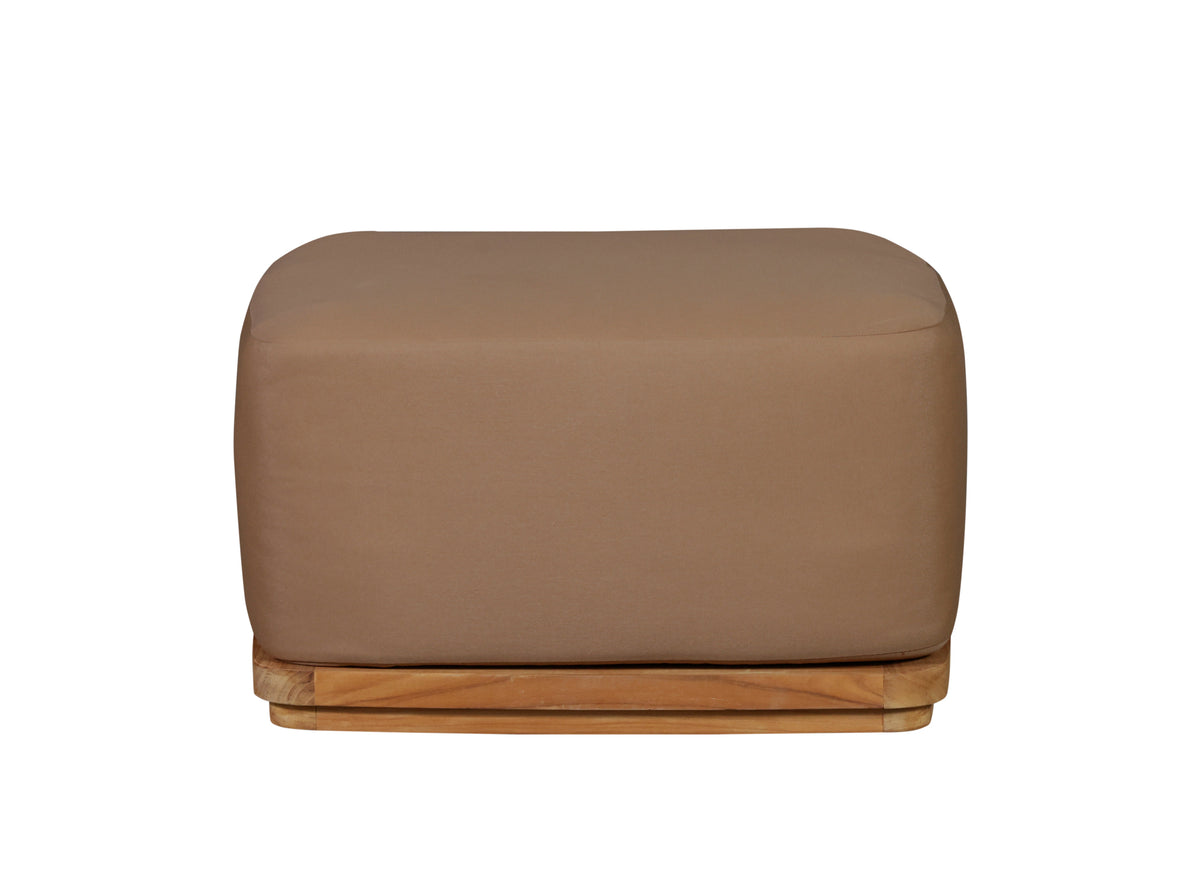 Eclipse Outdoor Solid Teak Wood Ottoman - Light Brown Fabric
