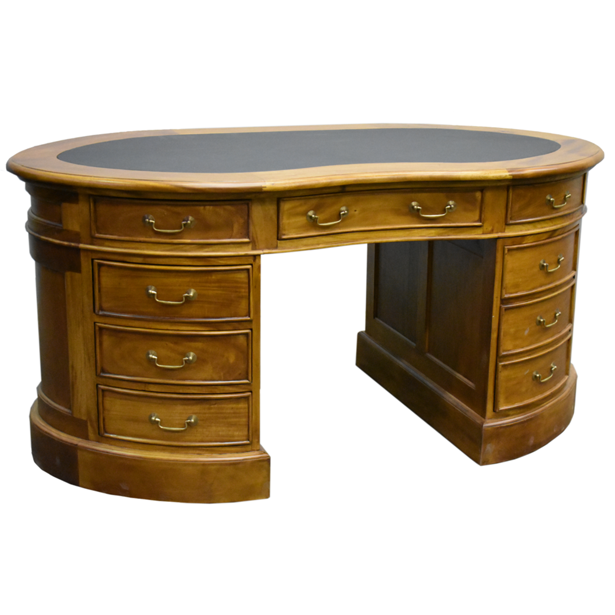 Legacy Mahogany Wood Leather Top Kidney Desk - Light Brown Walnut