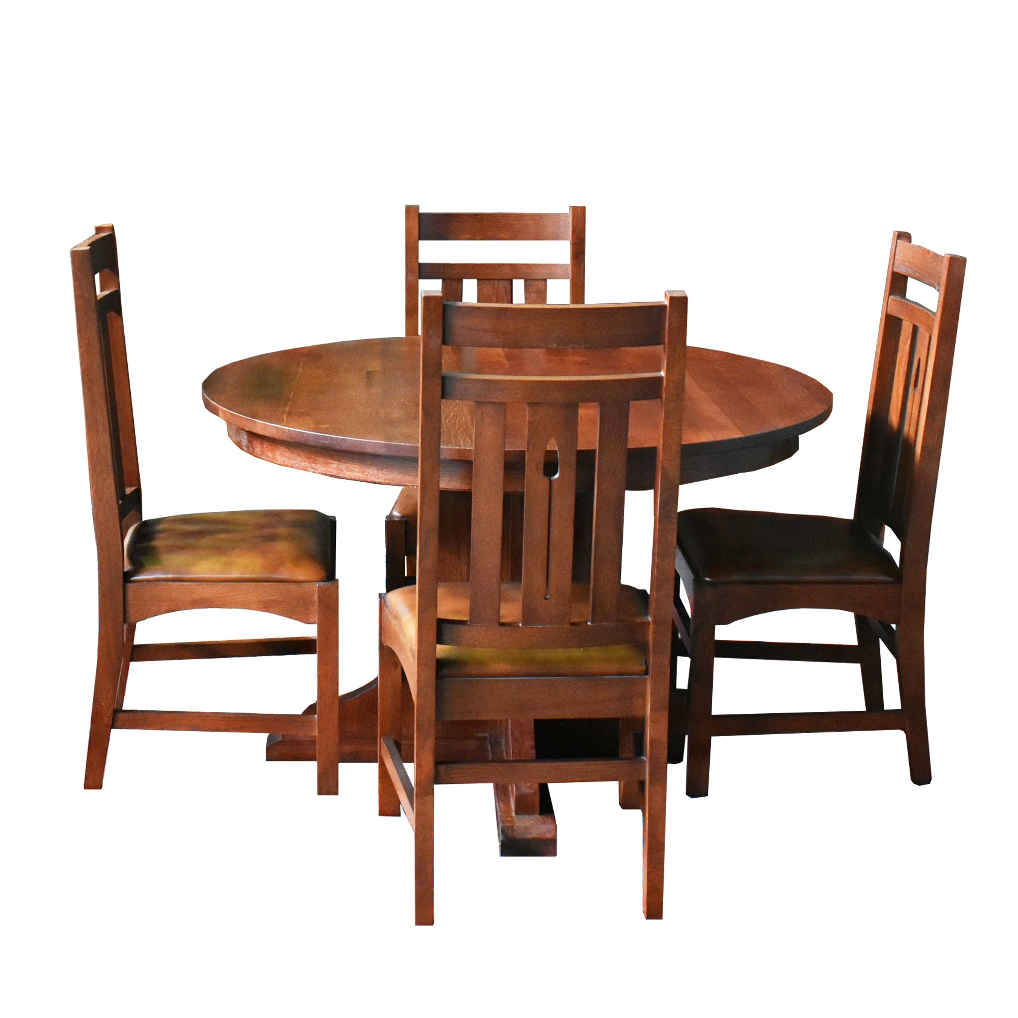 Solid Oak Round Dining Table with 2 Leaves -  Michael's Cherry