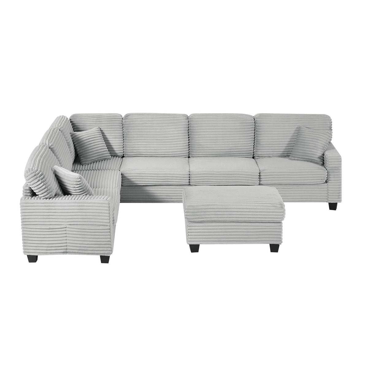 Upholstered U-Shaped Sectional Sofa With Movable Ottoman And Side Storage Pockets
