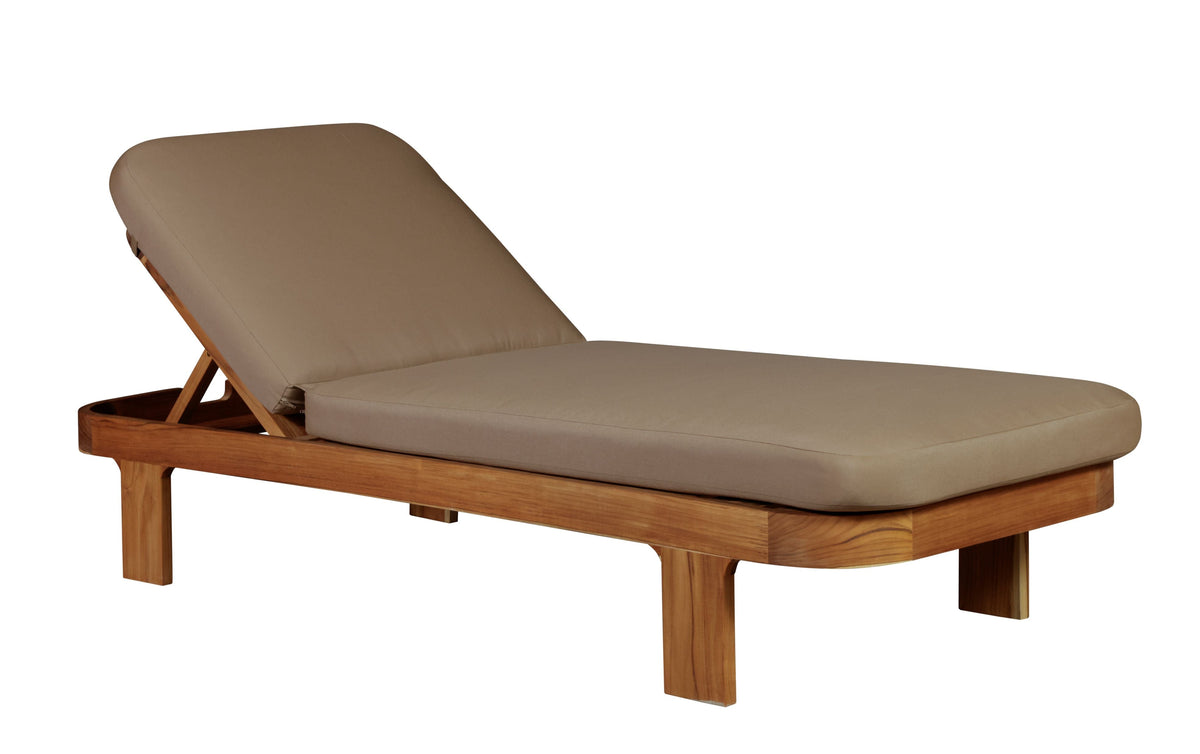 Eclipse Outdoor Solid Teak Wood Sun Lounger  - Light Brown Fabric
