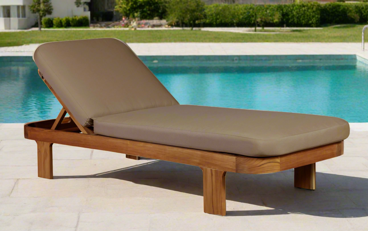 Eclipse Outdoor Solid Teak Wood Sun Lounger  - Light Brown Fabric
