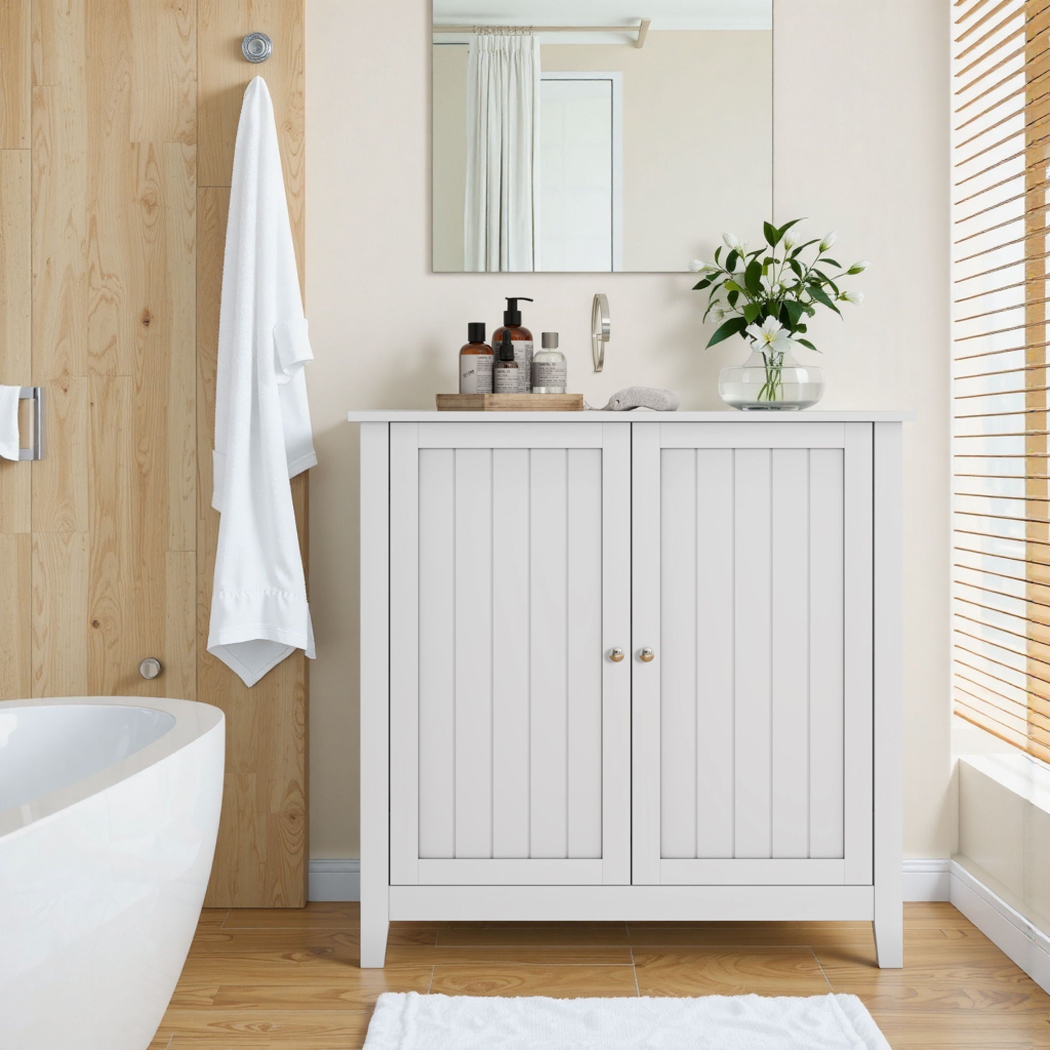 Double Door Storage Cabinet With Knobs - White