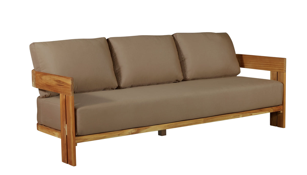 Paradiso Outdoor Solid Teak Wood Sofa - Light Brown Fabric