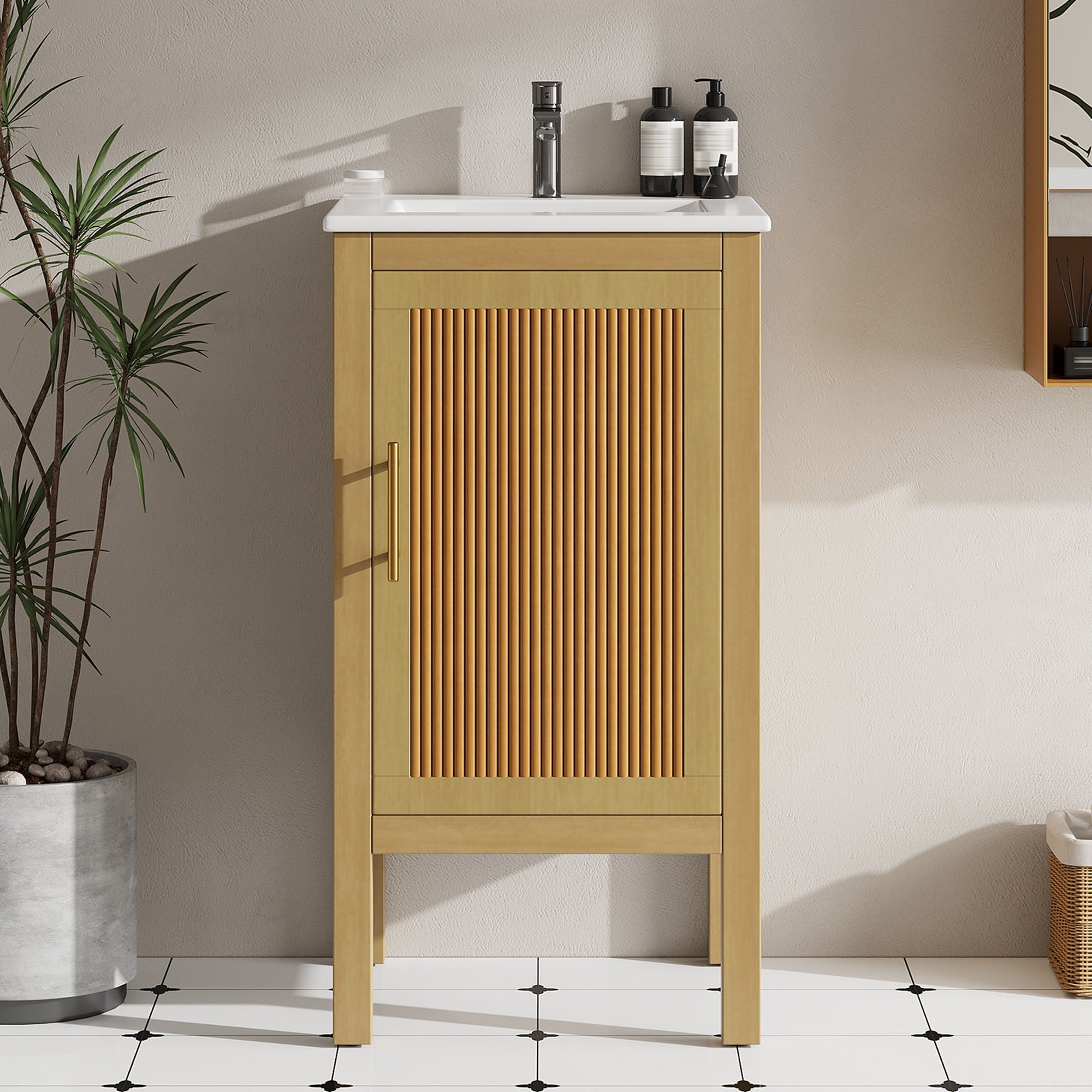 Bathroom Cabinet With Sink, Adjustable Shelf, Soft Closing Hinges - Natural Wood