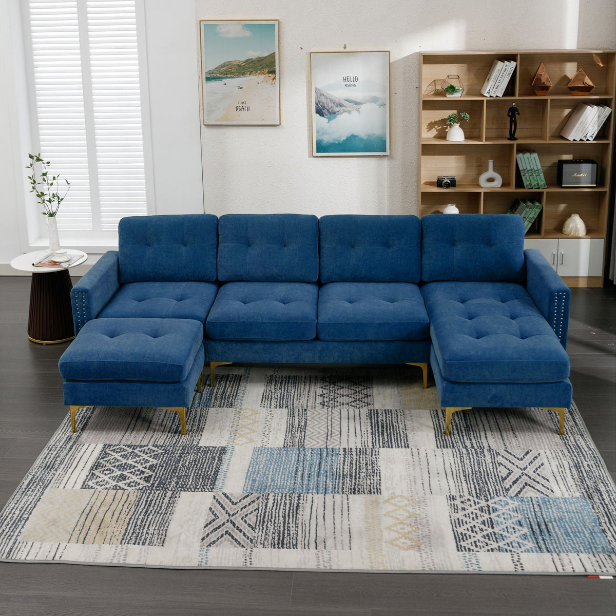 Modern L - Shape Convertible Sectional Sofa With Movable Ottoman