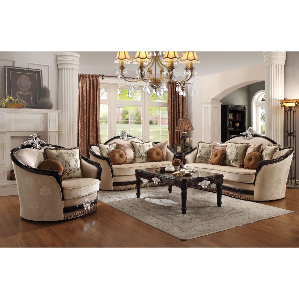 Ernestine - Chair With 2 Pillows - Tan Fabric & Black