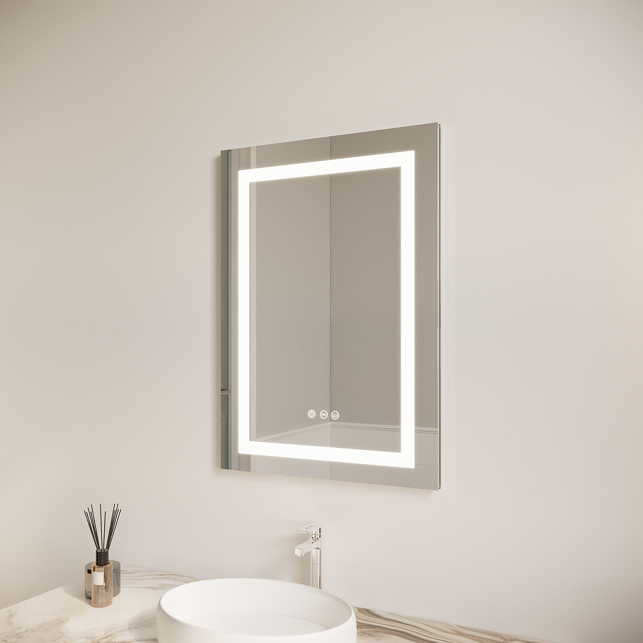 Bathroom Medicine Cabinet With LED Mirror, Anti-Fog, Waterproof, 3000K~6000K Single Door Lighted Bathroom Cabinet With Touch Swich