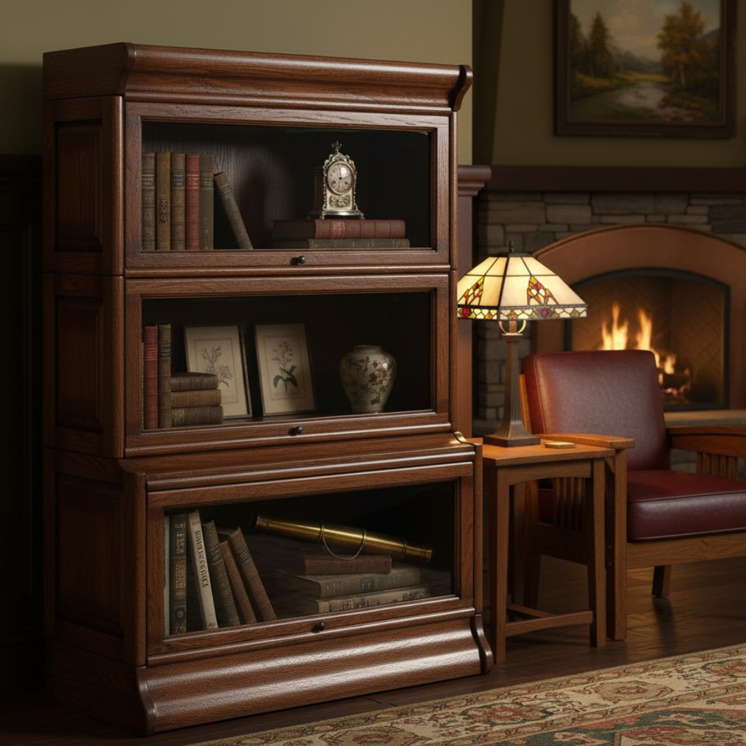 Mission 3 Stack Oak Barrister Bookcase - Beveled Glass