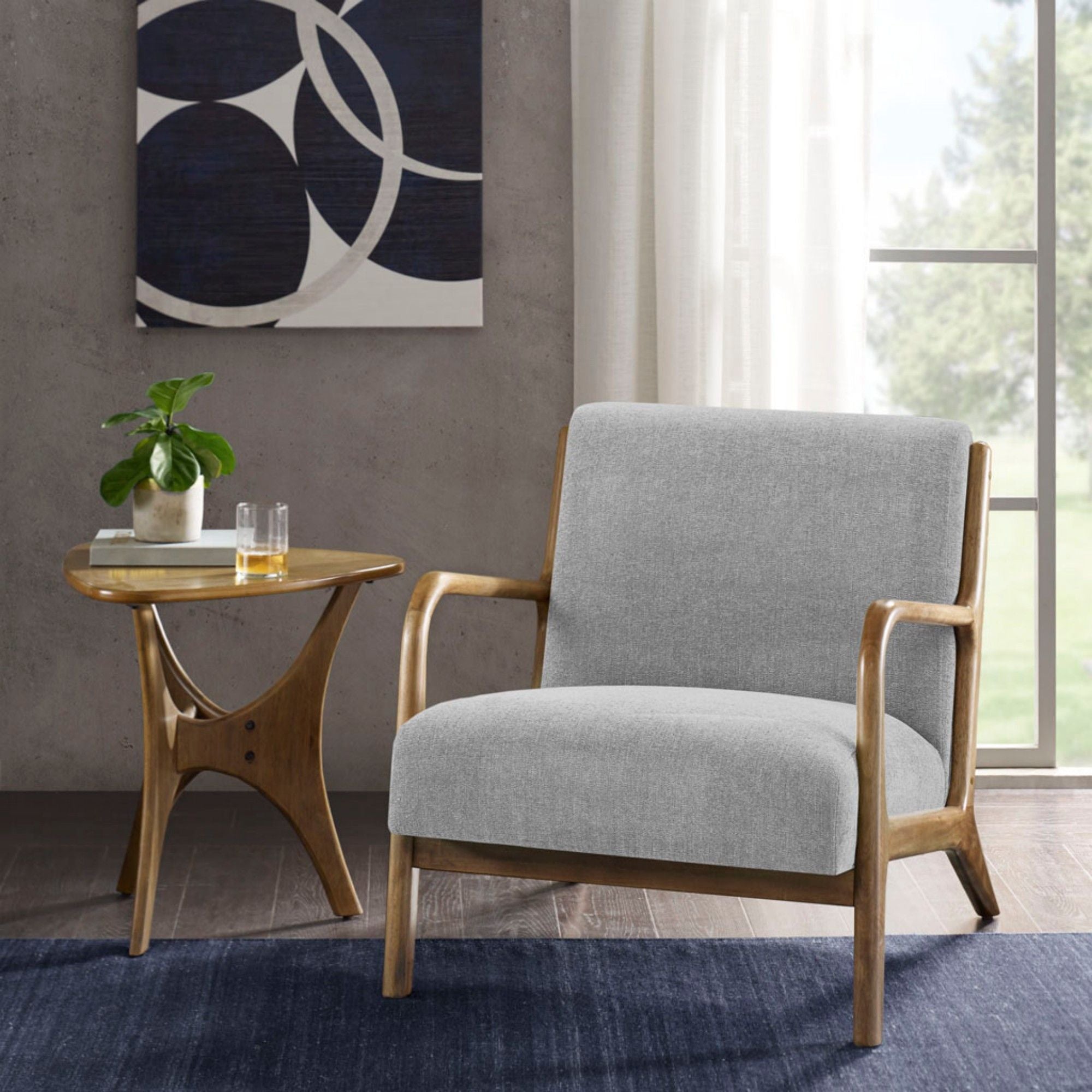 Mid-Century Style Lounge Chair With Upholstered Seat