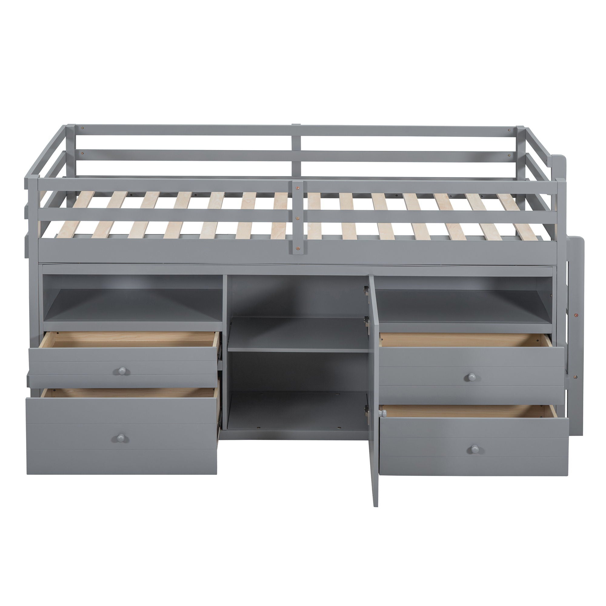 Loft Bed With 4 Drawers, Underneath Cabinet And Shelves