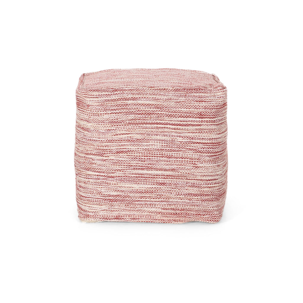 Enigma - Yarn And Cotton Square Pouf Ottoman With Polystyrene Beads - Red / White