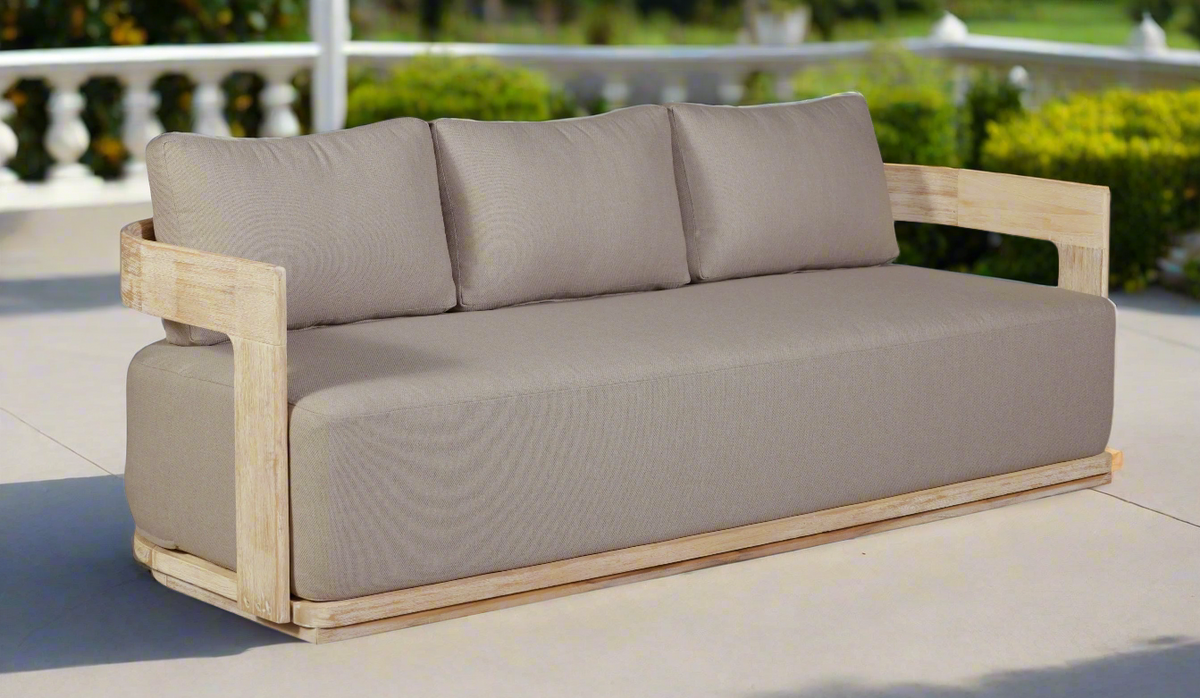 Eclipse Outdoor Solid Teak Wood Sofa Natural Look - Gray Fabric