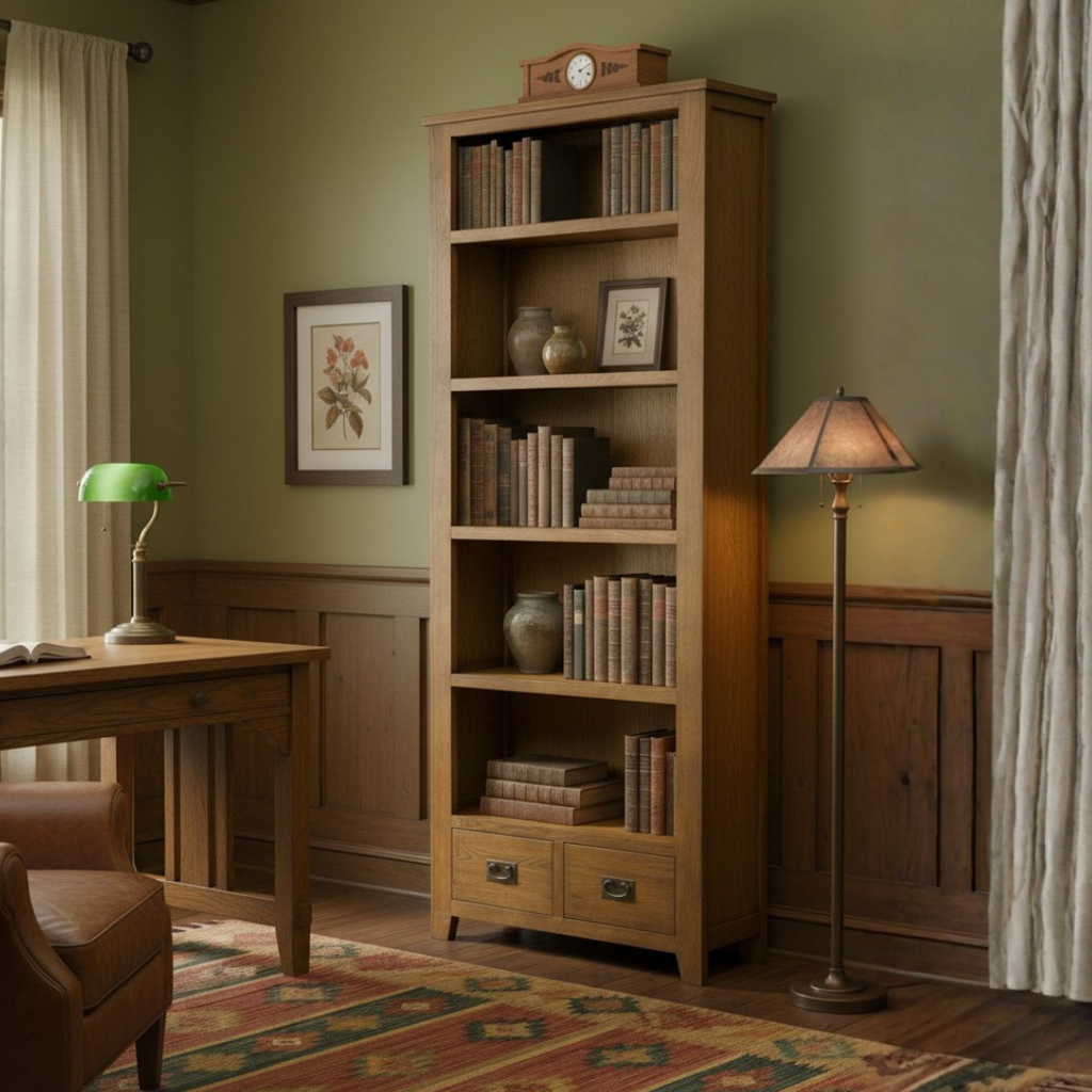Mission Quarter Sawn Oak Open Shelf Bookcase