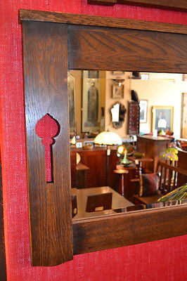 Arts and Crafts Mission Oak Beveled Mirror with cut out