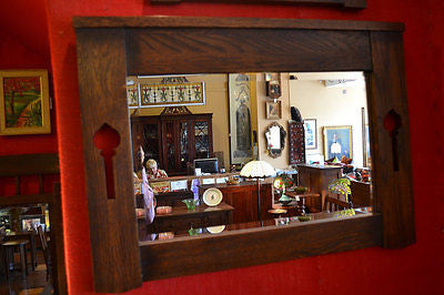 Arts and Crafts Mission Oak Beveled Mirror with cut out
