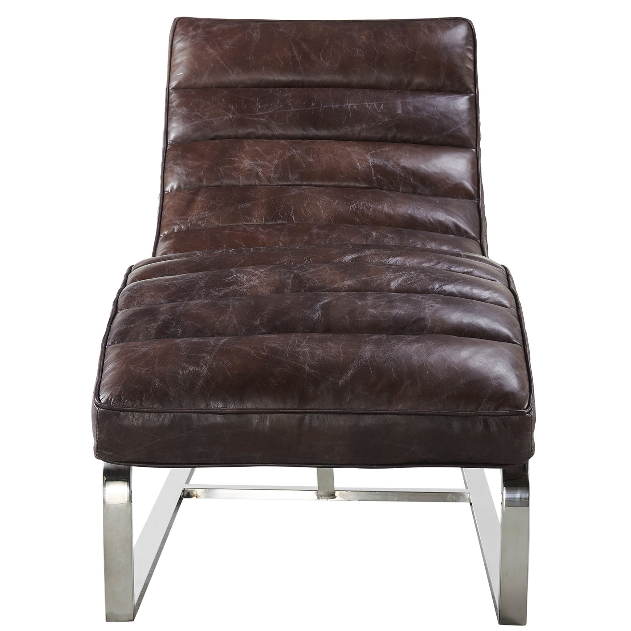 Plano Modern Channeled Leather Chaise Lounge - Dark Brown Leather