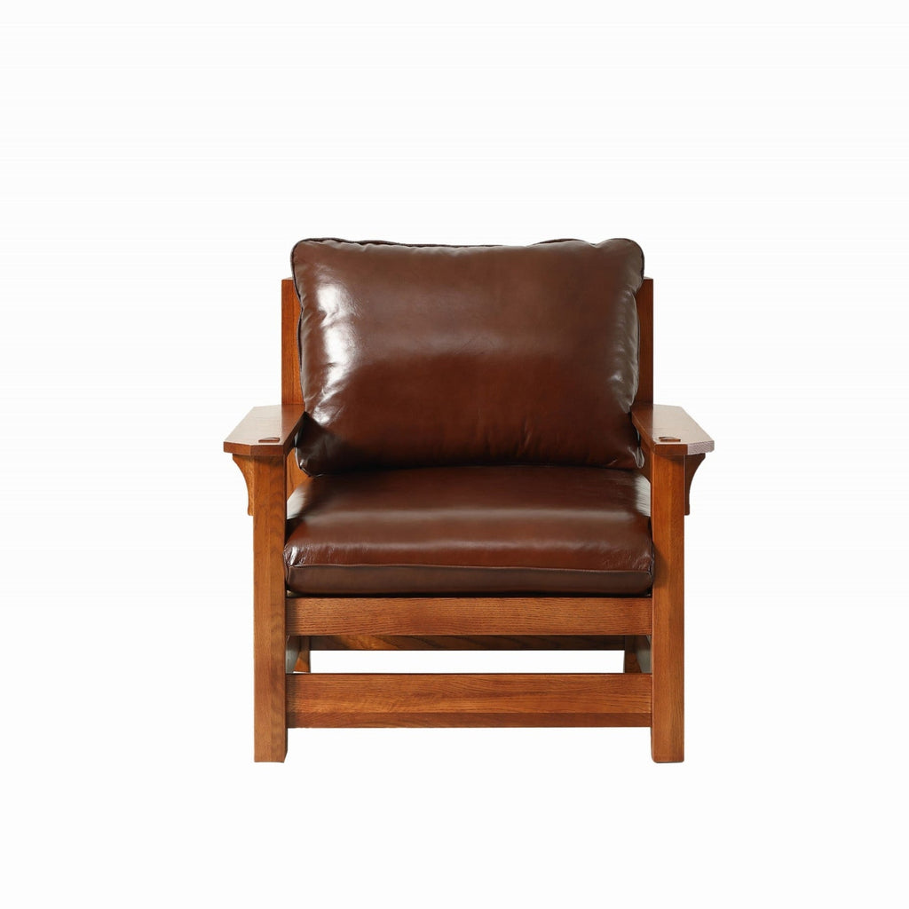 Preorder Mission Leather and Oak Armchair / Living Room chair - Chestnut