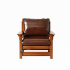 Preorder Mission Leather and Oak Armchair / Living Room chair - Chestnut