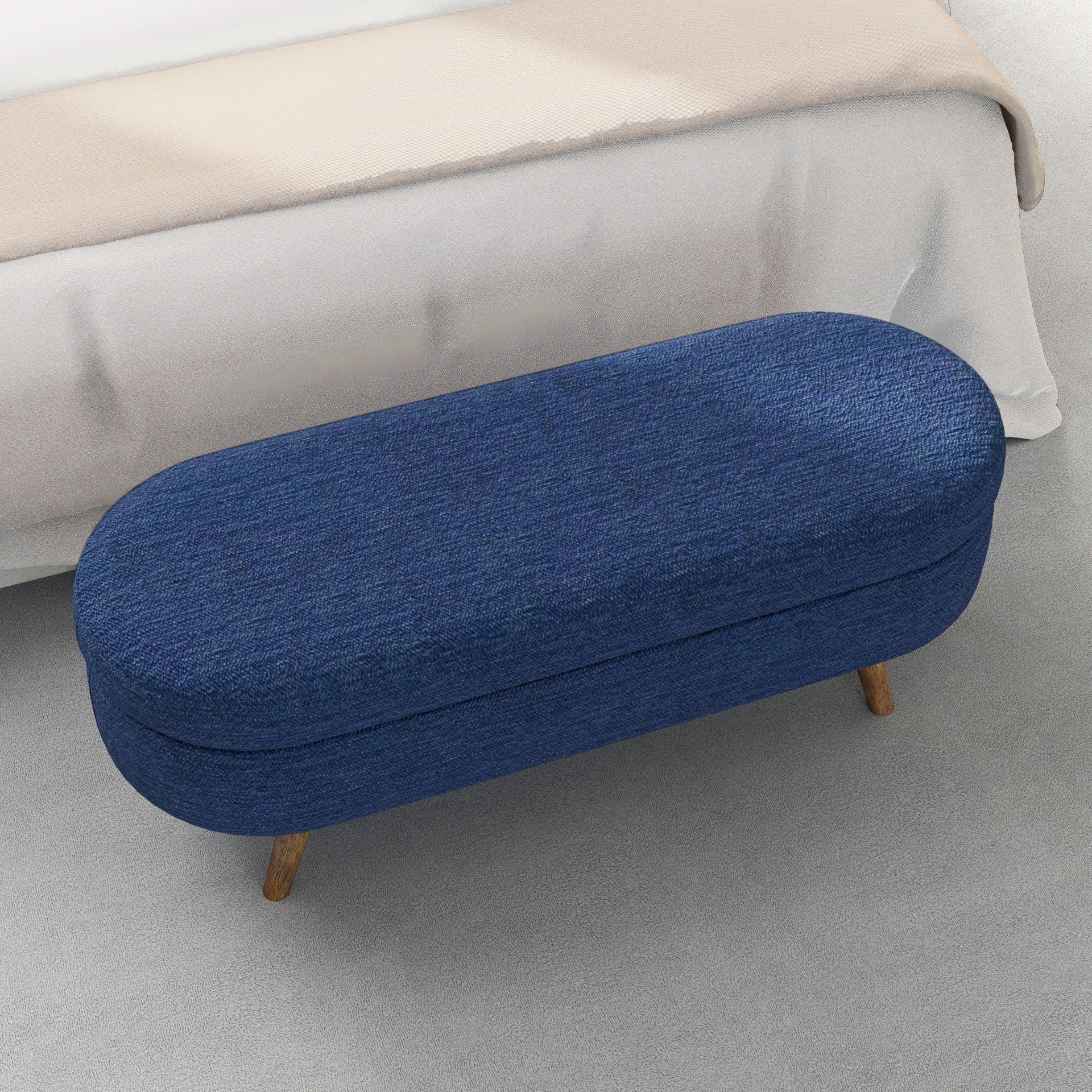 Ottoman Oval Storage Bench With Rubber Wood Legs