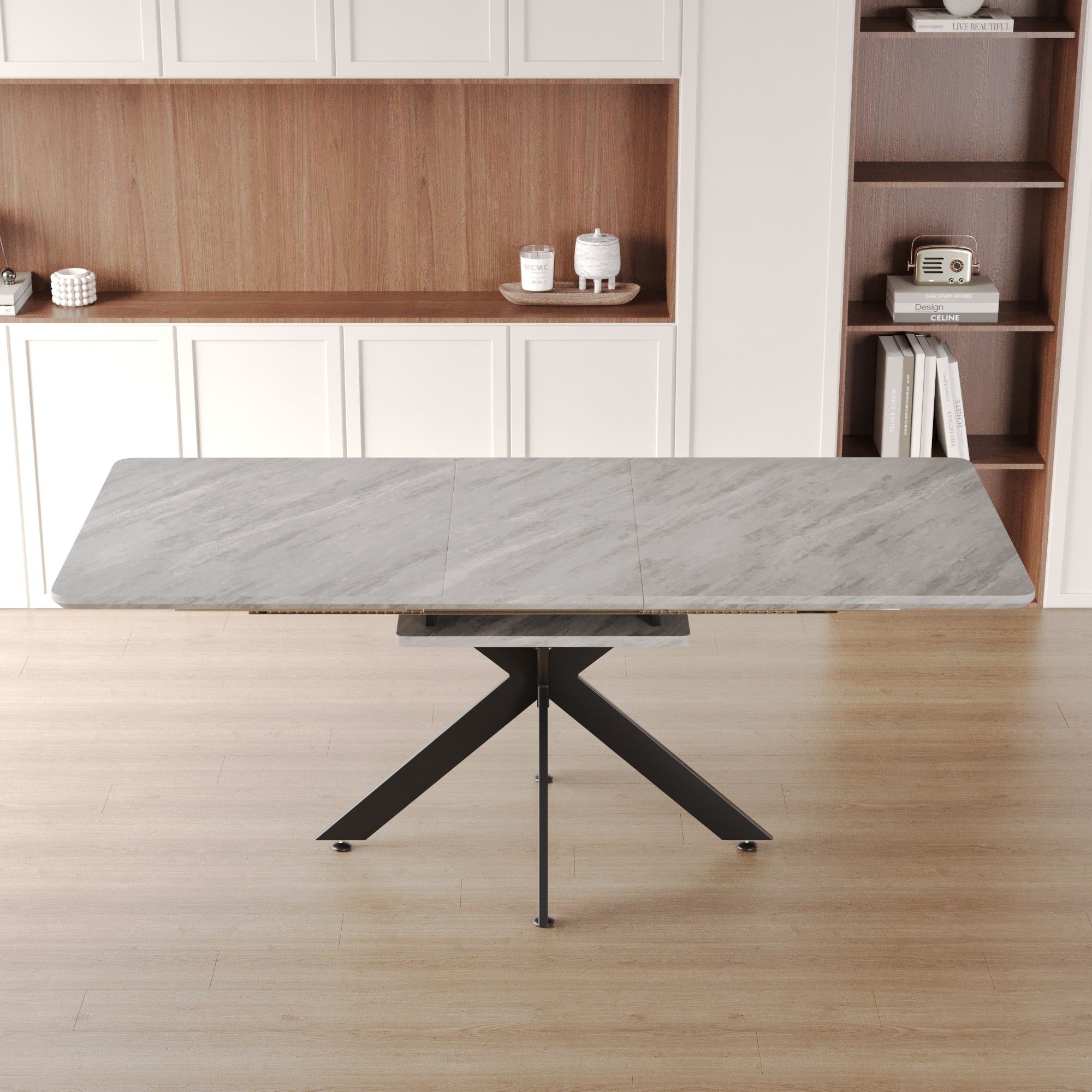 Modern Extendable Dining Table Set With Soft Padded Armless Chairs