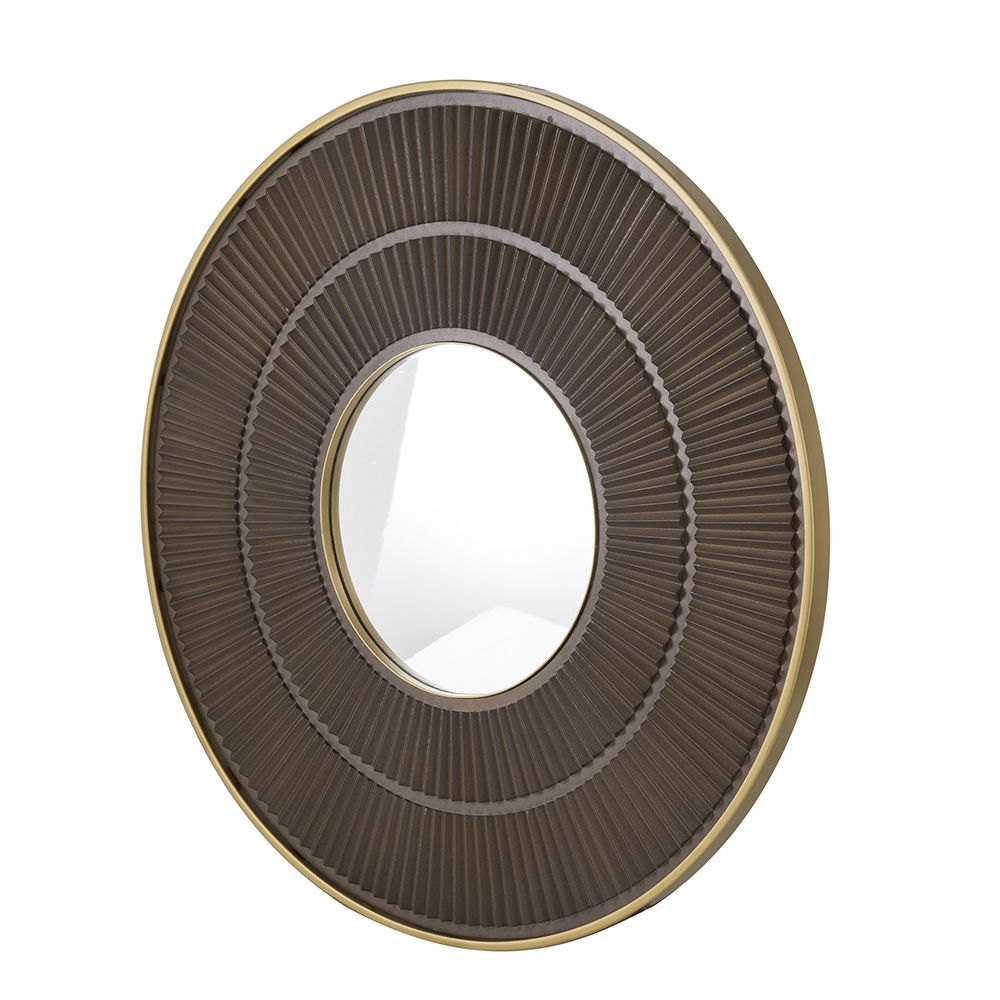 Round Carter Wooden Mirror WithIron Frame Neutral Colorway Wall Decor For Live Space