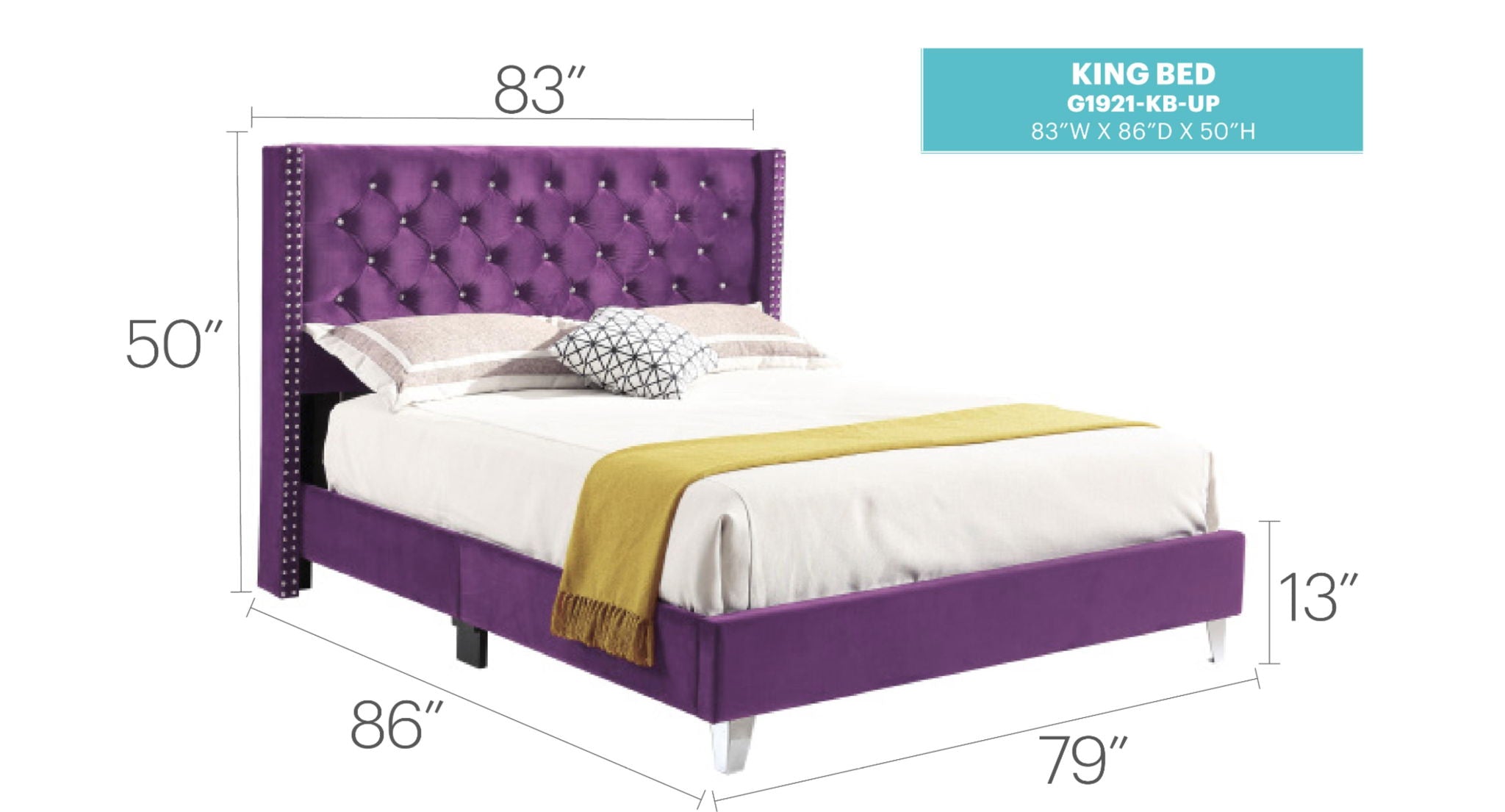 Upholstered Nailhead Trim Chic Bed