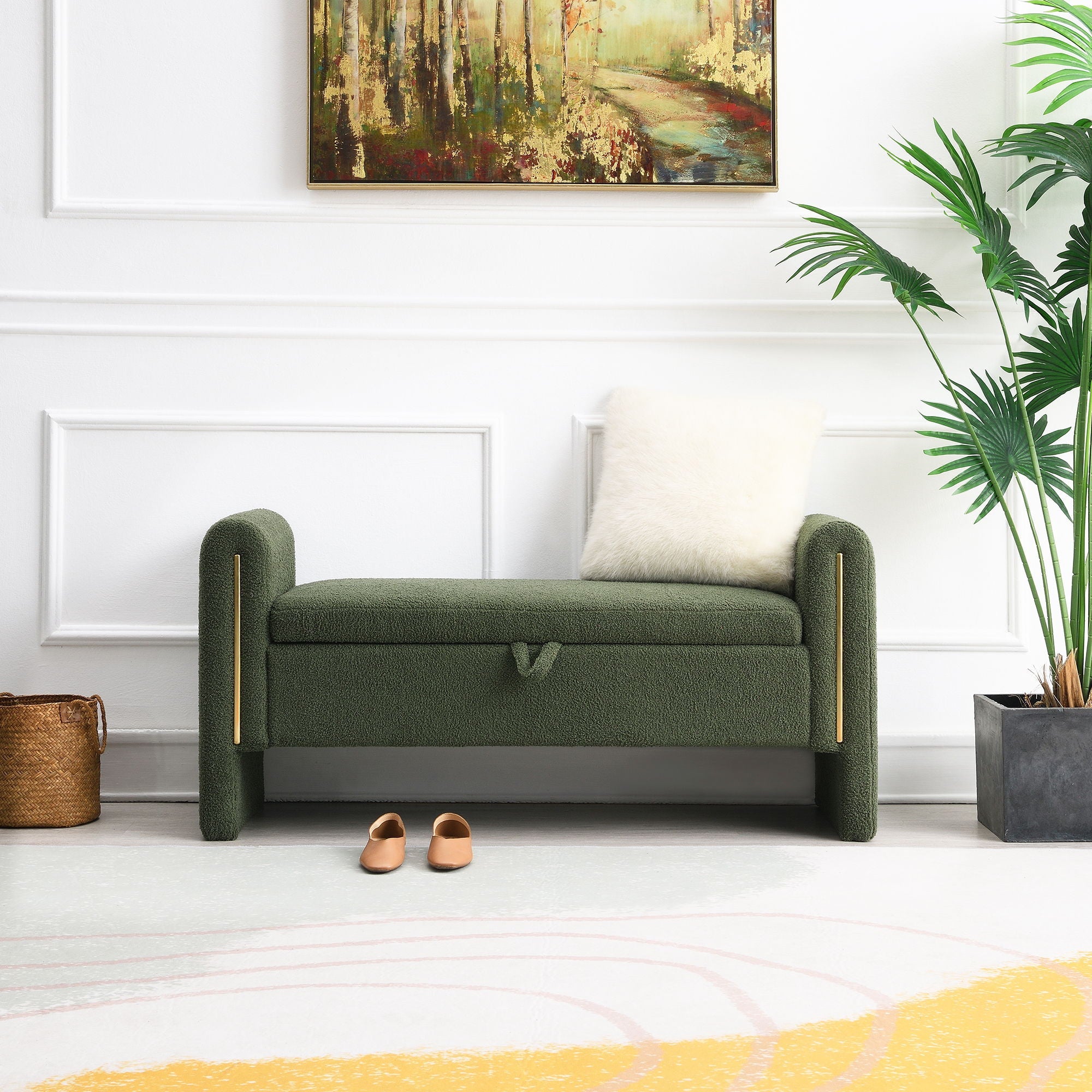 Modern Teddy Upholstered Large Bed End Bench With Arms And Storage