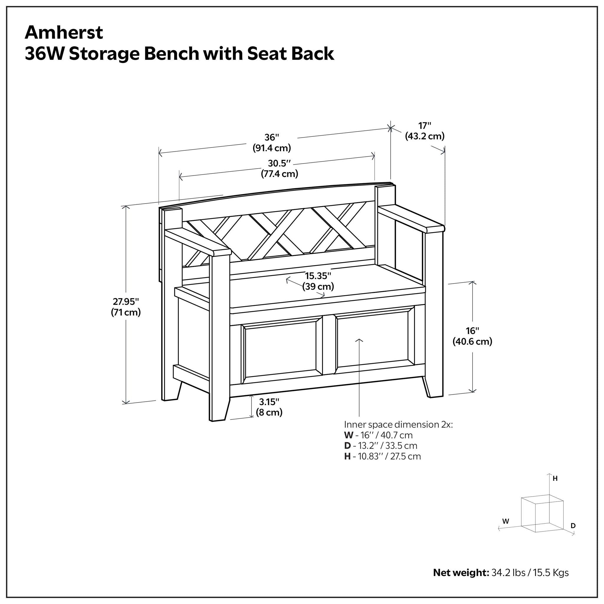 Amherst - Small Transitional Entryway Storage Bench