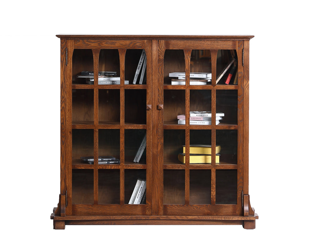 Mission Solid Oak Double Door Bookcase - Walnut