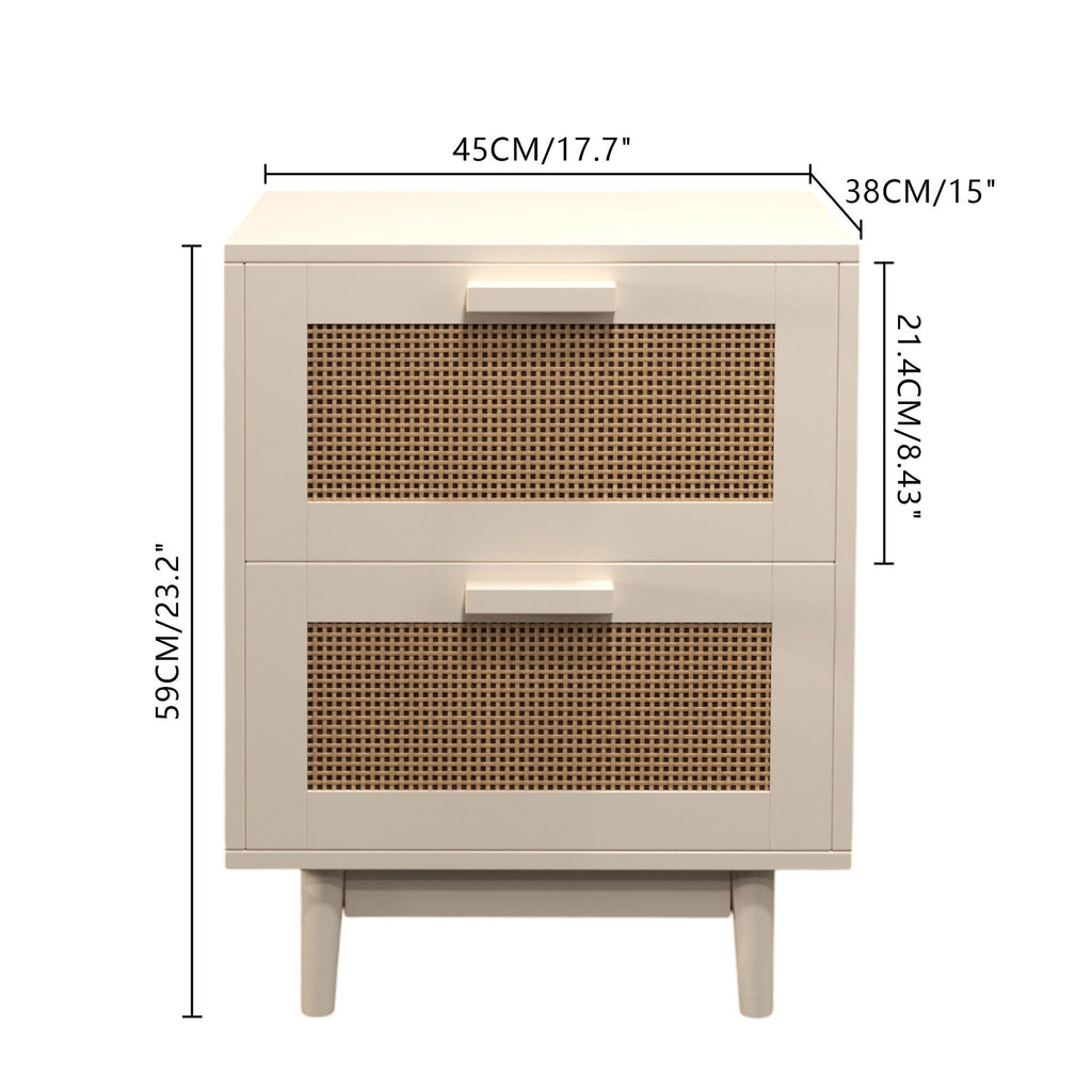 Nightstand With 2 Drawers, Storage Side Table For Bedroom - Antique Natural / Rattan
