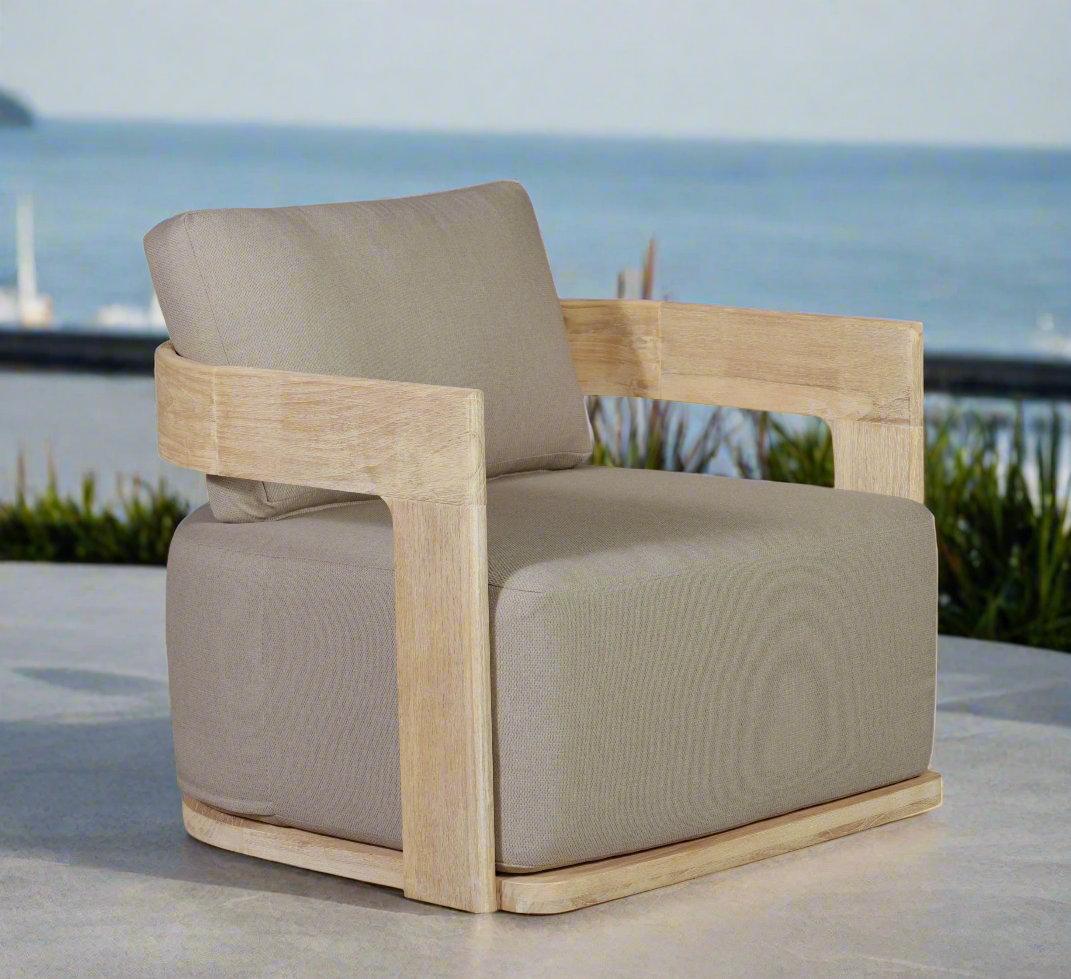 Eclipse Outdoor Solid Teak Wood Revolving Chair Natural Look - Gray Fabric