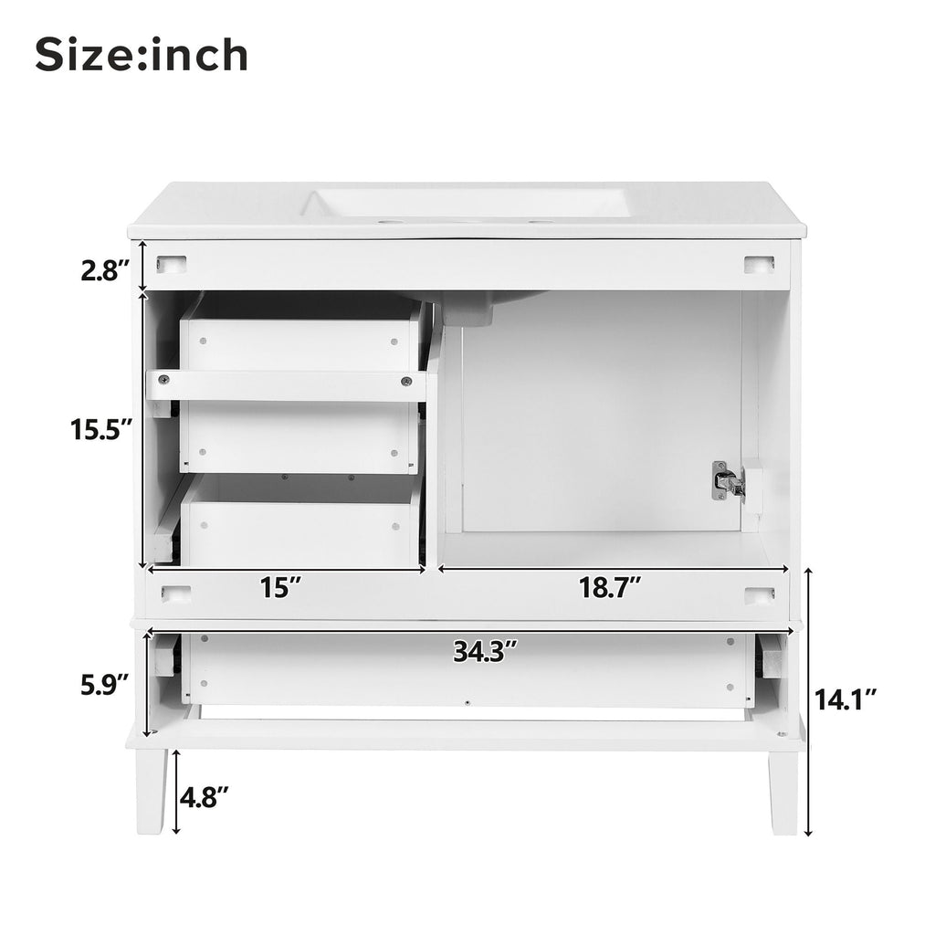 Bathroom Vanity, Modern Bathroom Cabinet With Sink Combo Set, Bathroom Storage Cabinet With A Soft Closing Door And 3 Drawers, Solid Wood Frame