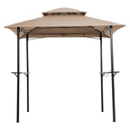 Outdoor Grill Gazebo With Double Tier Soft Top Canopy, Steel Frame, Bar Counters & Hook