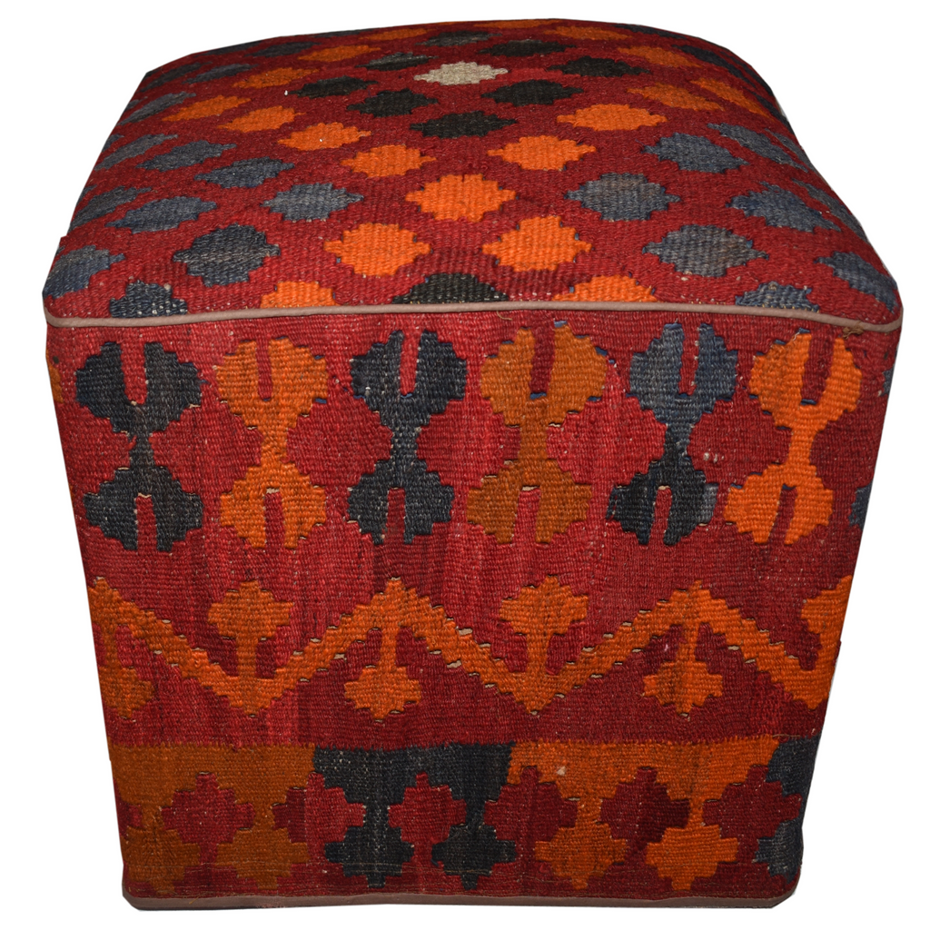 One of a Kind Kilim Rug Pouf Ottoman foot stool - #23