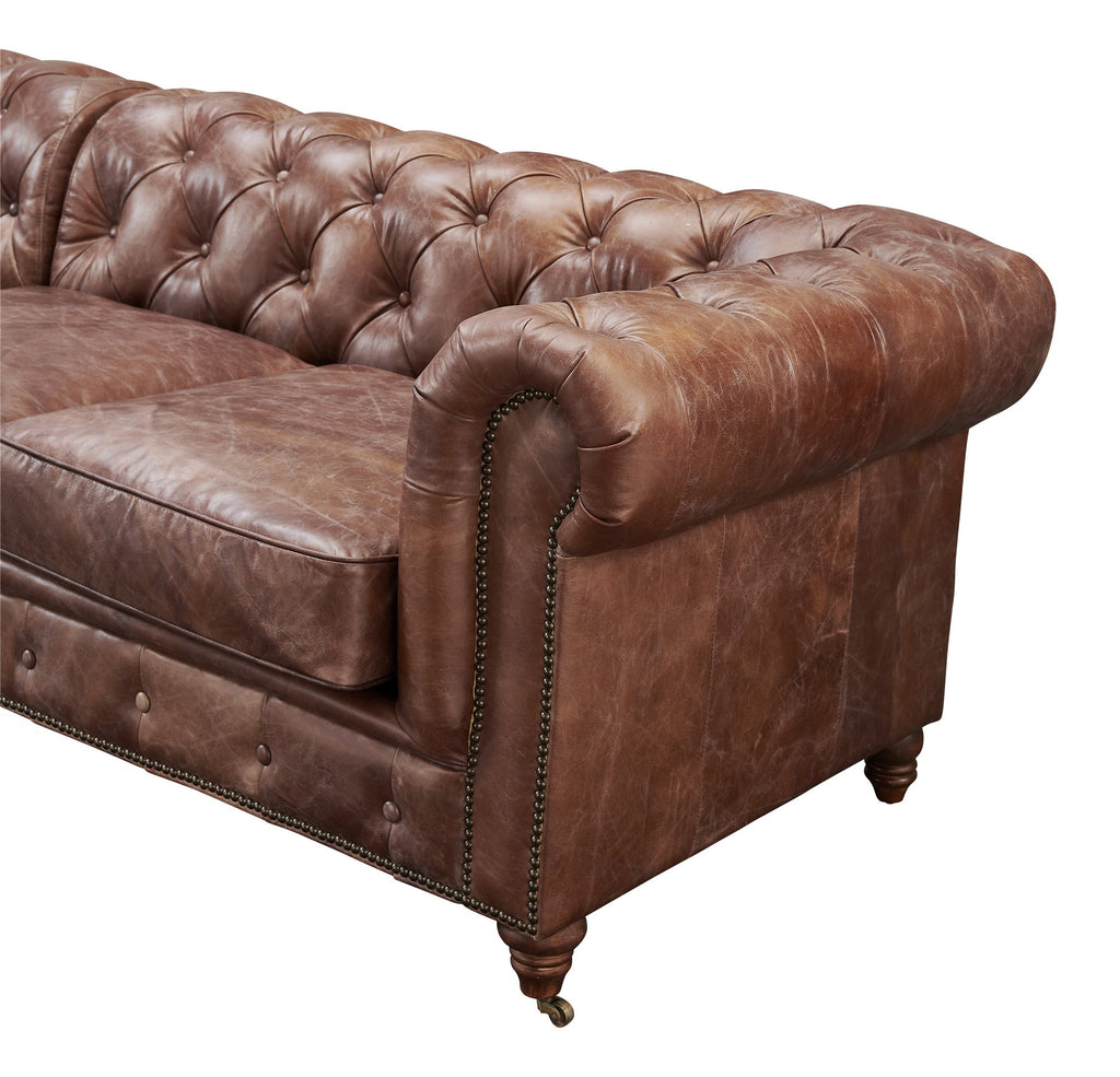 Century Chesterfield Sofa - Bark Brown Leather - 118"