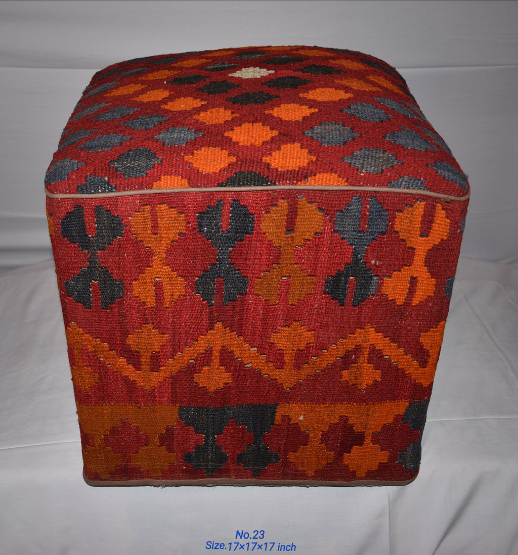 One of a Kind Kilim Rug Pouf Ottoman foot stool - #23