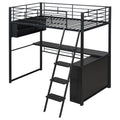 Loft Bed With LED Desk And 4 Storage Shelves